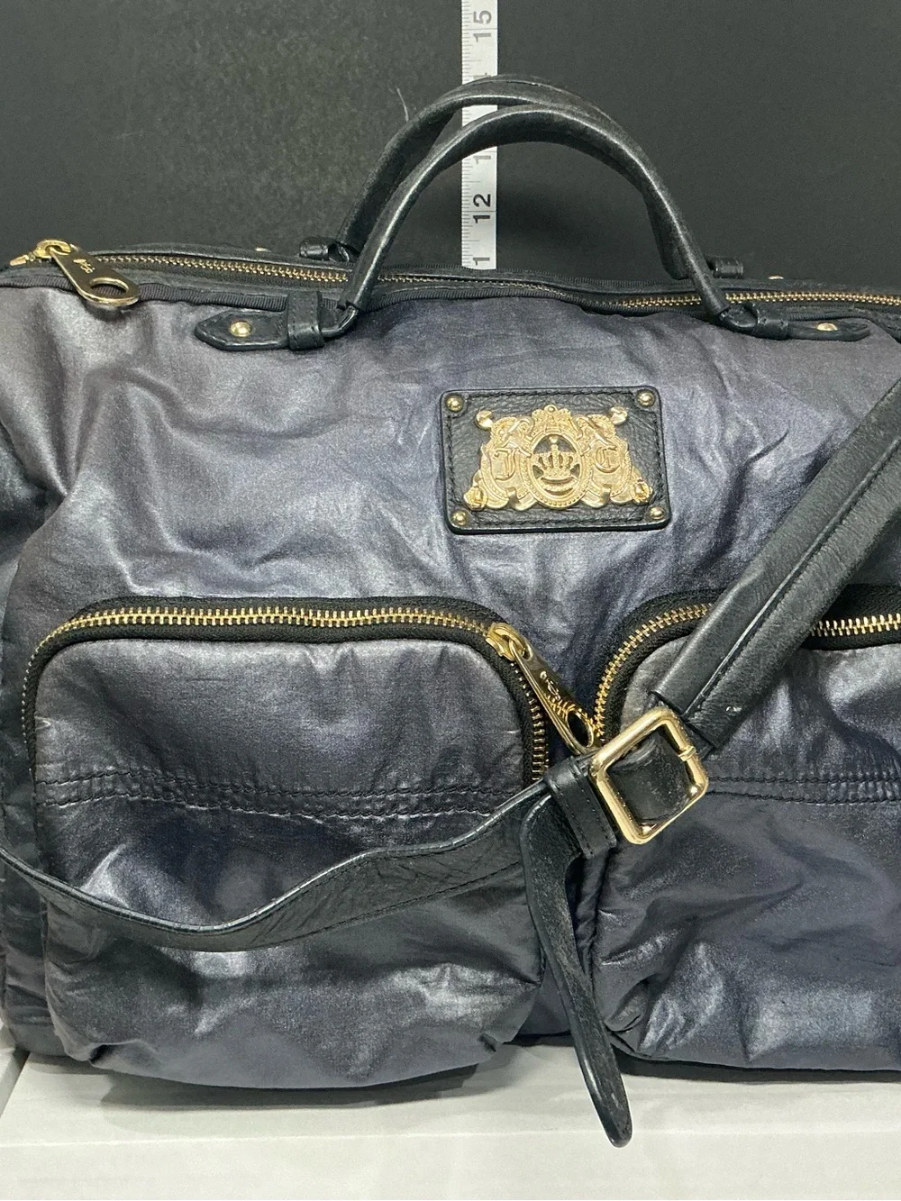 Juicy Couture Blue Duffel Bag with Gold Accents